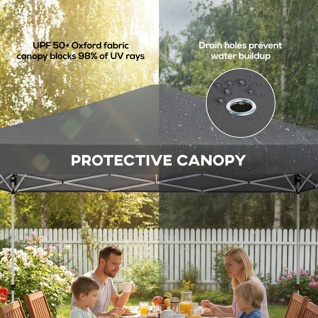 9.8' x 9.8' Pop-Up Canopy with Carrying Bag, Stakes and Ropes, Dark Grey