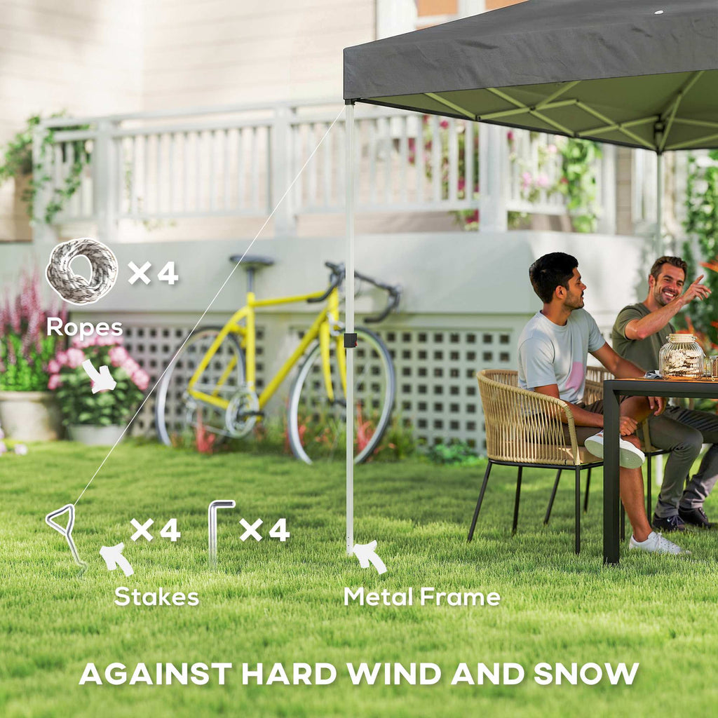 9.8' x 9.8' Pop-Up Canopy with Carrying Bag, Stakes and Ropes, Dark Grey