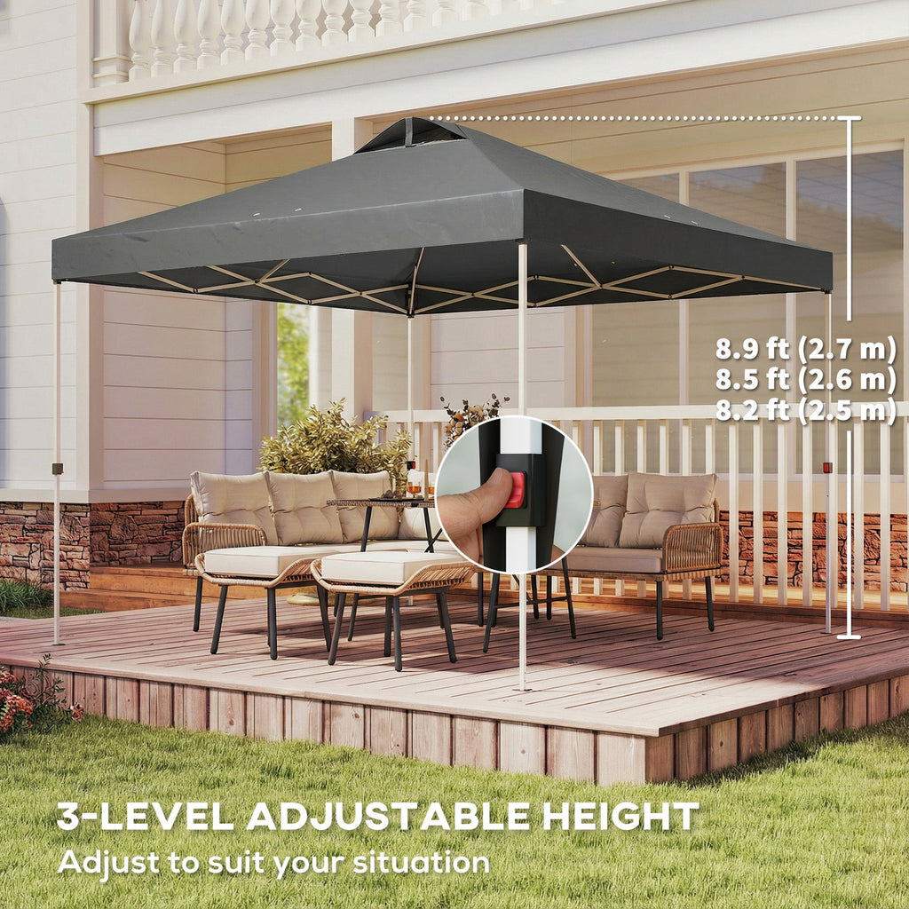 9.8' x 9.8' Pop-Up Canopy with Carrying Bag, Stakes and Ropes, Dark Grey