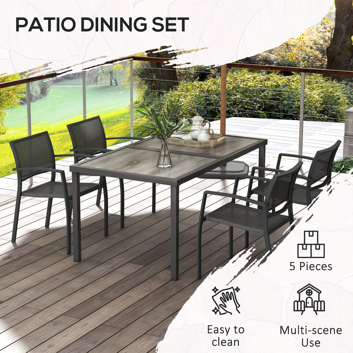 4 Seater Garden Dining Set with Stackable Armchairs, Grey