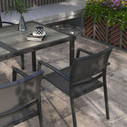 4 Seater Garden Dining Set with Stackable Armchairs, Grey