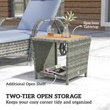 2-Tier PE Rattan Side Table with Storage Shelf, Light Grey