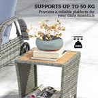 2-Tier PE Rattan Side Table with Storage Shelf, Light Grey
