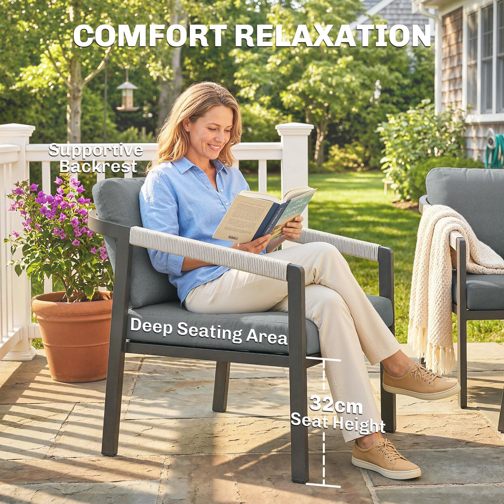 4 Seater Aluminium Garden Furniture Set with Loveseat, Black