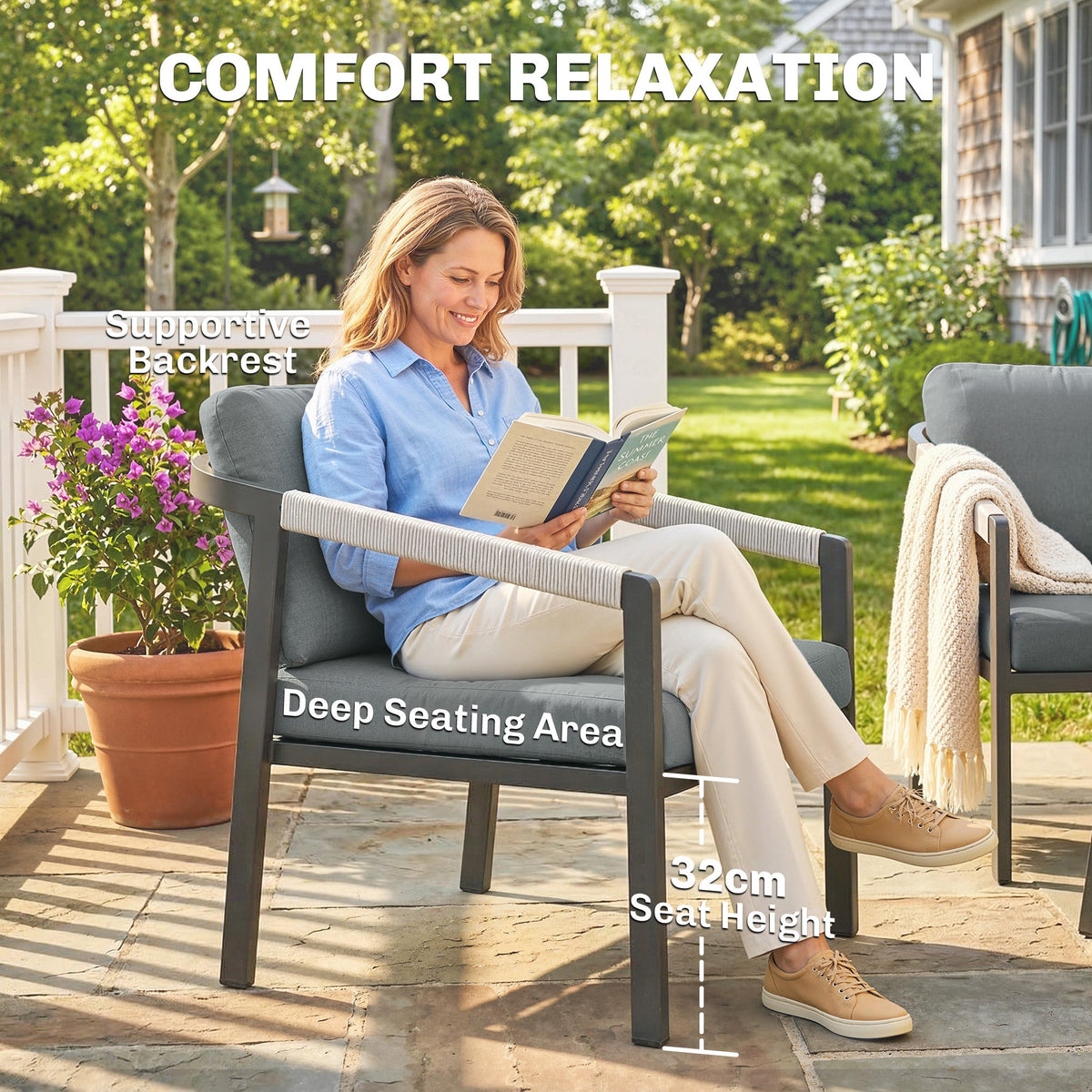 4 Seater Aluminium Garden Furniture Set with Loveseat, Black