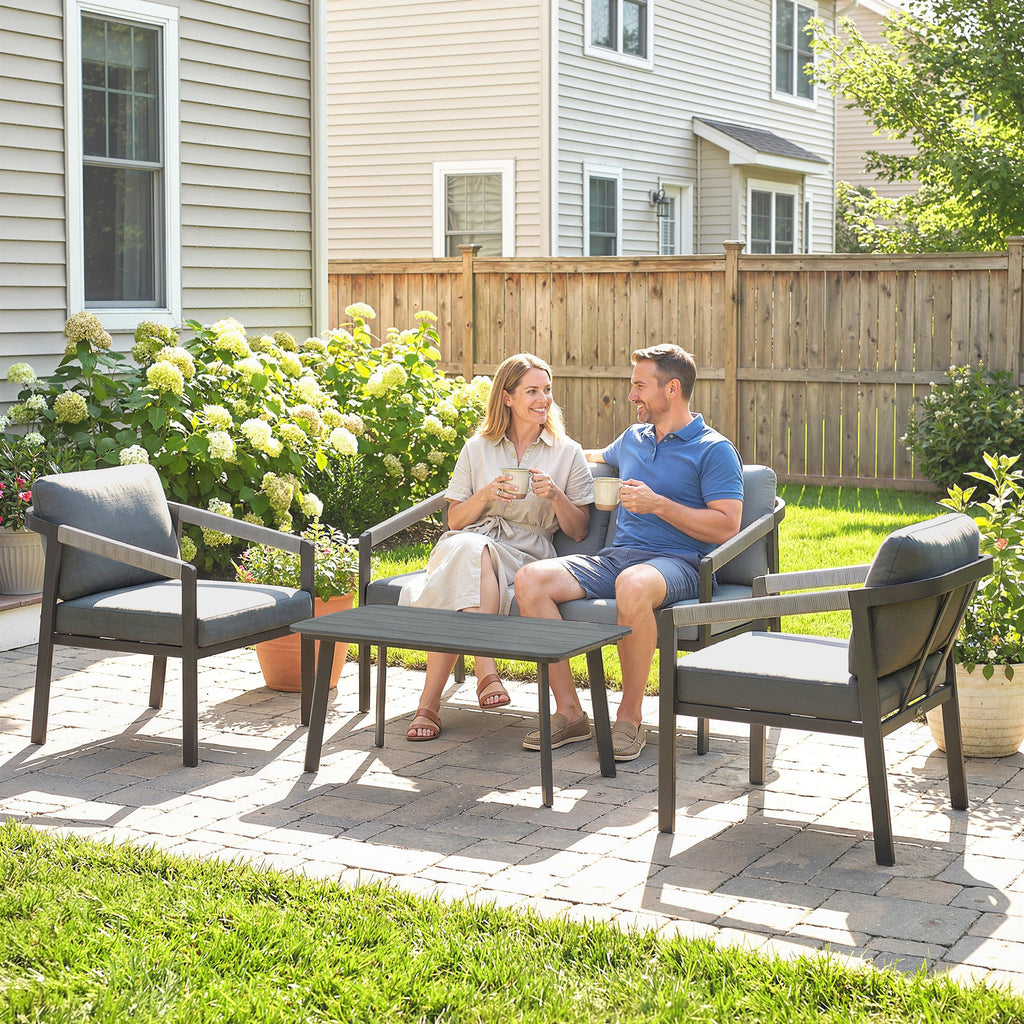 4 Seater Aluminium Garden Furniture Set with Loveseat, Black