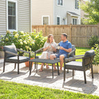 4 Seater Aluminium Garden Furniture Set with Loveseat, Black