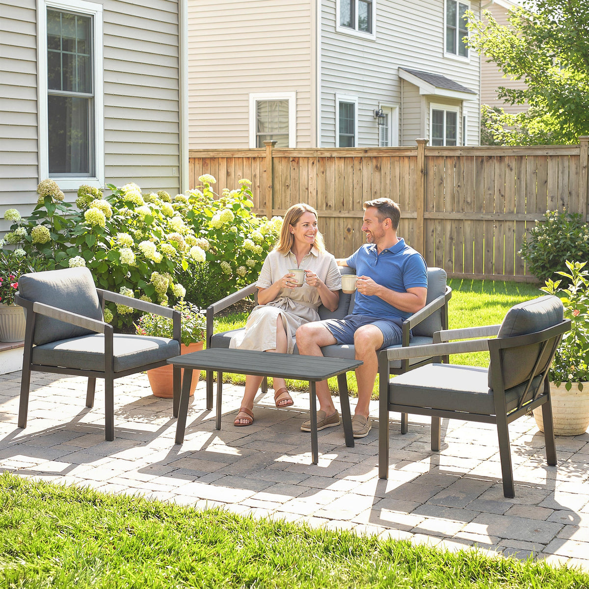 4 Seater Aluminium Garden Furniture Set with Loveseat, Black