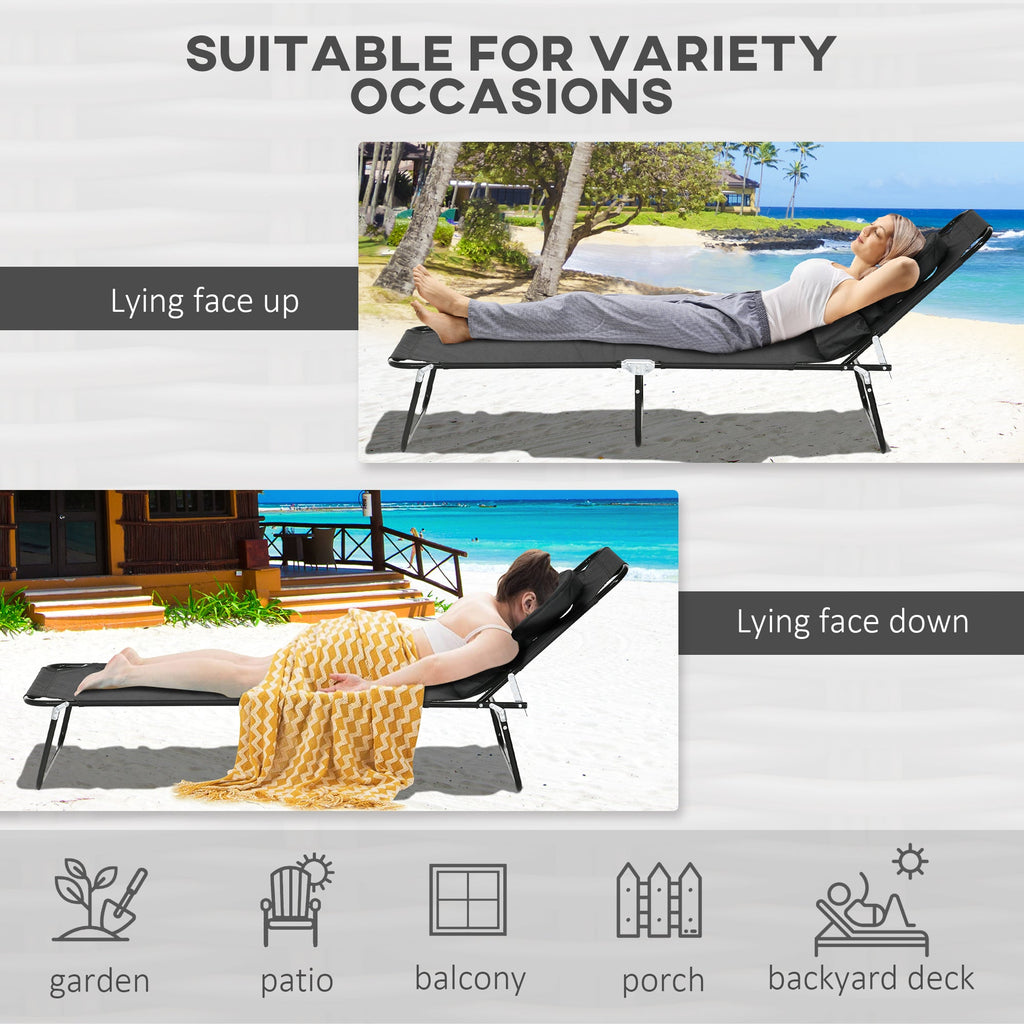 2pcs Adjustable Outdoor Lounge Chairs with Face Hole, Black