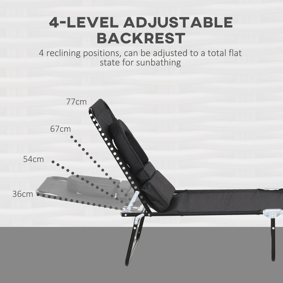 2pcs Adjustable Outdoor Lounge Chairs with Face Hole, Black