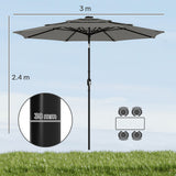 3 m Garden Parasol with 3-Tier Roof, Crank Handle & Tilt, Grey