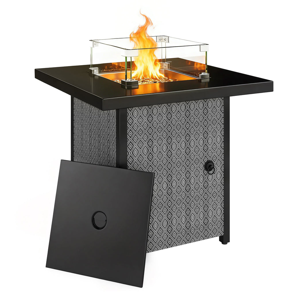 11.7 KW Propane Gas Fire Pit Table with Wind Guard and Lid, Black