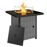 11.7 KW Propane Gas Fire Pit Table with Wind Guard and Lid, Black
