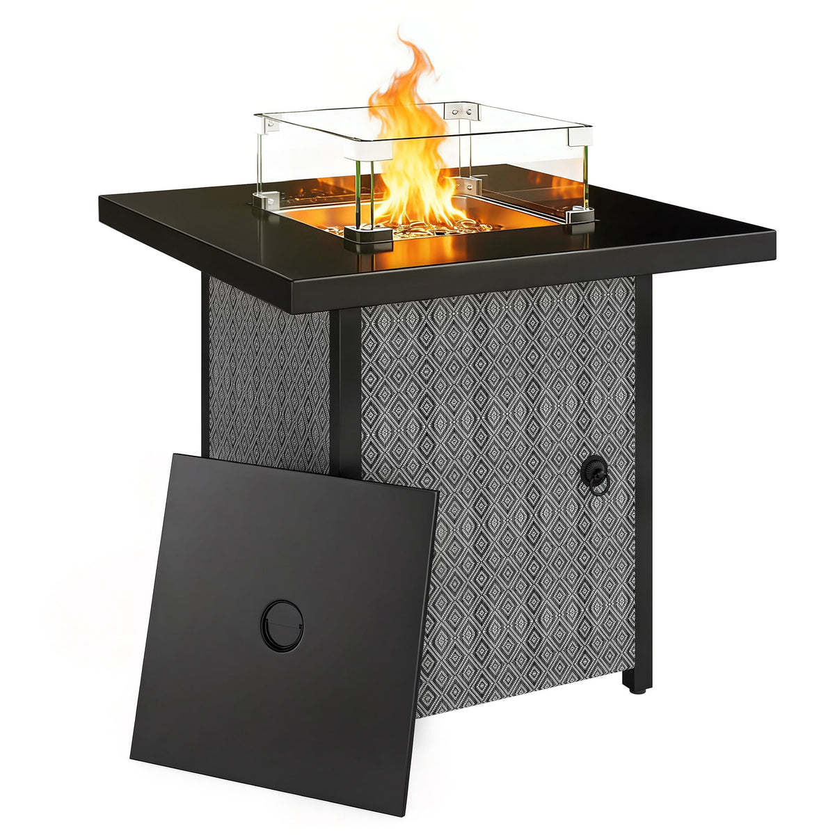 11.7 KW Propane Gas Fire Pit Table with Wind Guard and Lid, Black