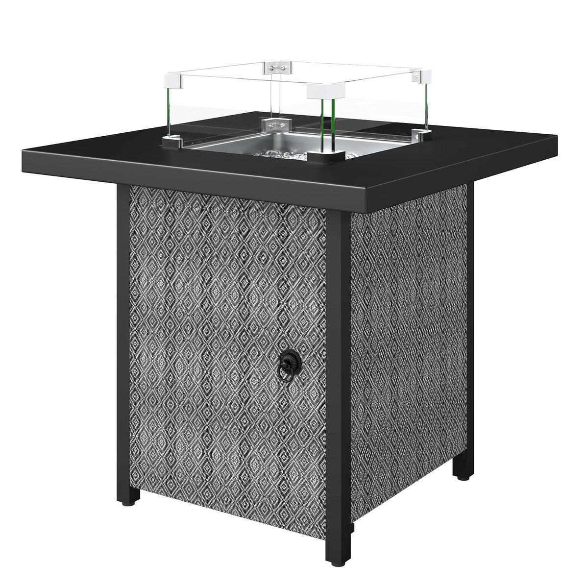11.7 KW Propane Gas Fire Pit Table with Wind Guard and Lid, Black