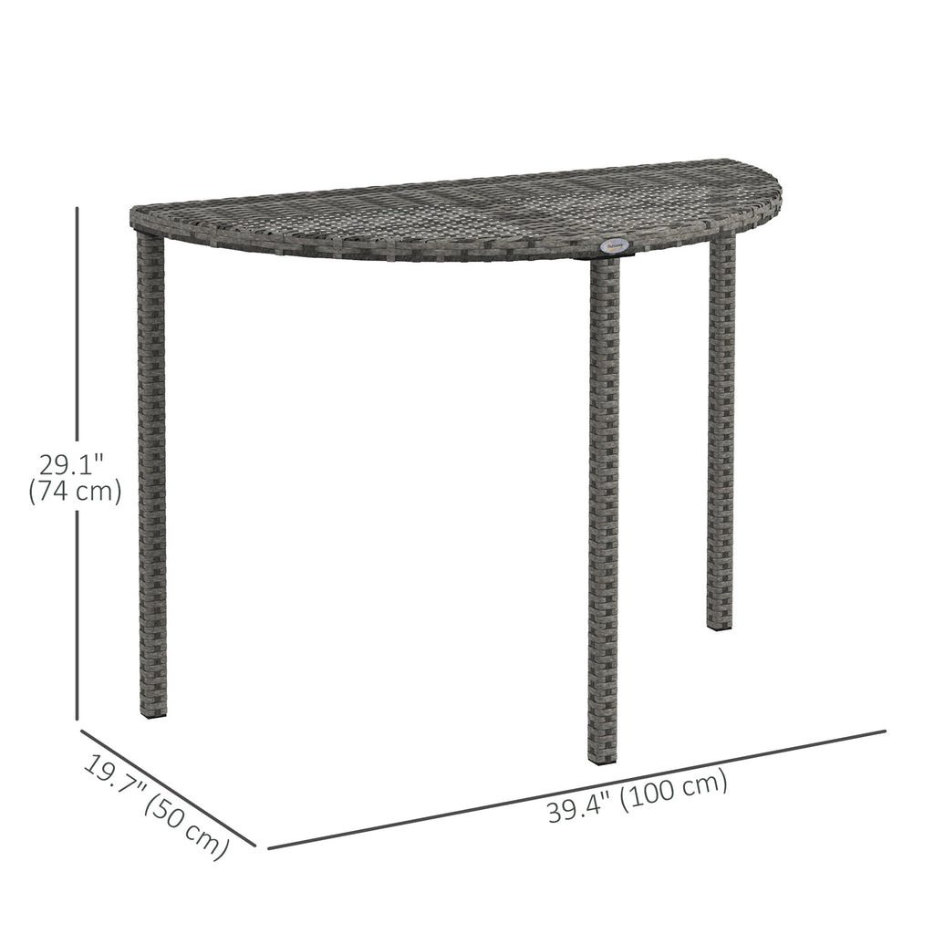 39.4" Half Round PE Rattan Side Table with Metal Frame, Grey