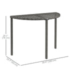 39.4" Half Round PE Rattan Side Table with Metal Frame, Grey