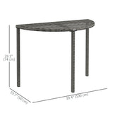 39.4" Half Round PE Rattan Side Table with Metal Frame, Grey