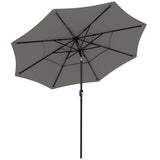 3 m Garden Parasol with 3-Tier Roof, Crank Handle & Tilt, Grey