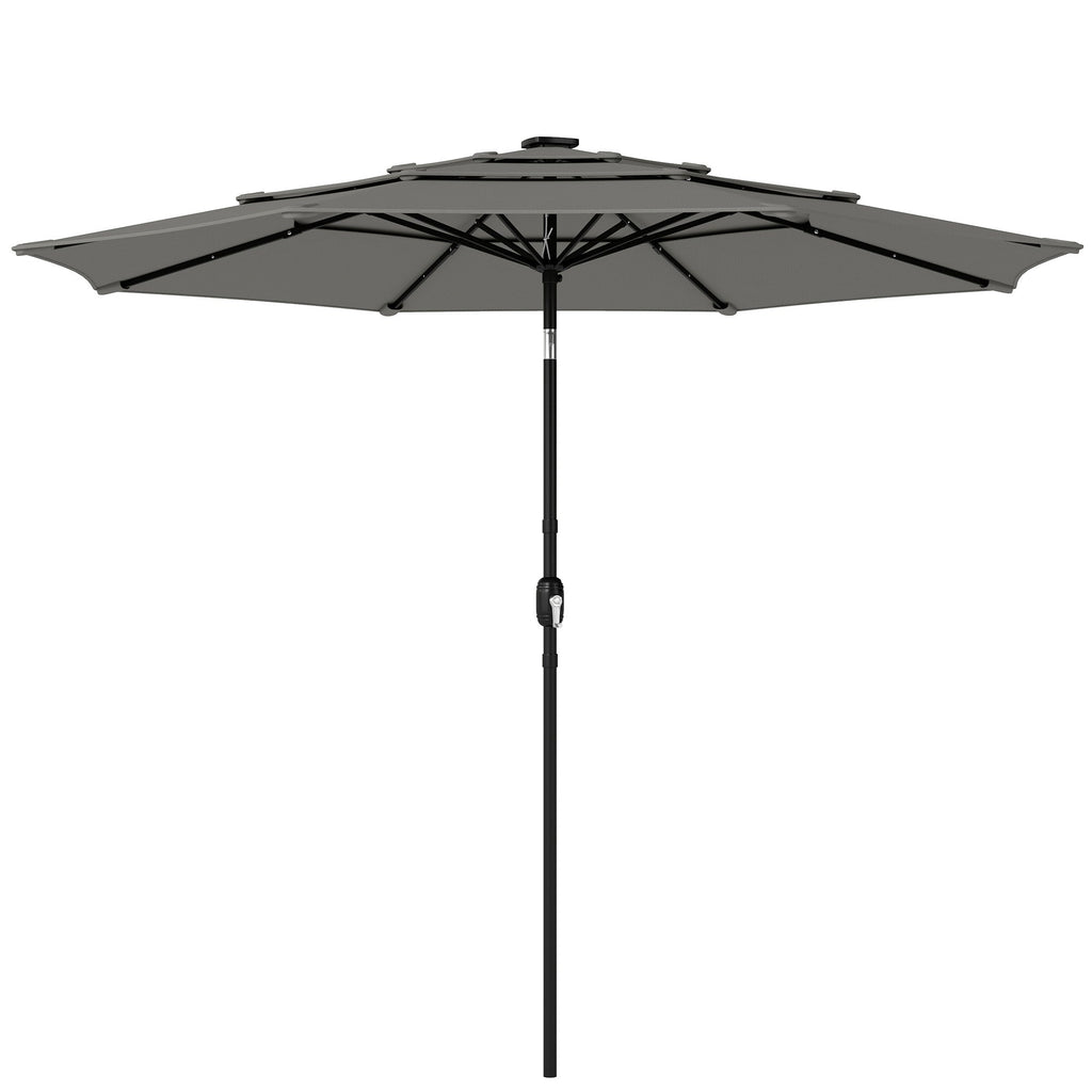 3 m Garden Parasol with 3-Tier Roof, Crank Handle & Tilt, Grey