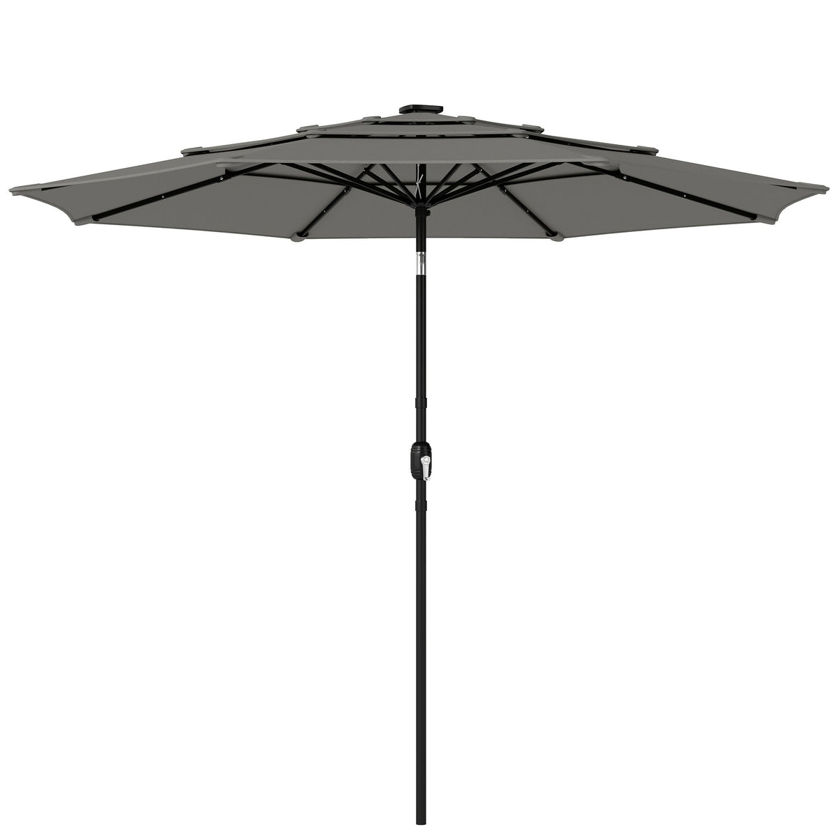 3 m Garden Parasol with 3-Tier Roof, Crank Handle & Tilt, Grey