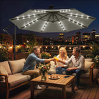 9.7 ft Cantilever Patio Umbrella with Solar LED Light and Cover, Grey