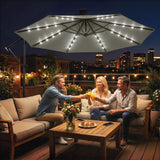 9.7 ft Cantilever Patio Umbrella with Solar LED Light and Cover, Grey