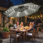 9.7 ft Cantilever Patio Umbrella with Solar LED Light and Cover, Grey