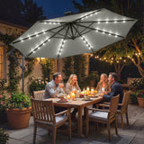 9.7 ft Cantilever Patio Umbrella with Solar LED Light and Cover, Grey