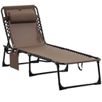 Folding Lounge Chair with Adjustable Backrest and Pillow, Brown