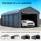 Carport Sidewalls with Roll-Up Door for 10' x 15' Structure, UPF50+ Waterproof PE Tarp, Dark Grey