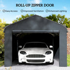 Carport Sidewalls with Roll-Up Door for 10' x 15' Structure, UPF50+ Waterproof PE Tarp, Dark Grey