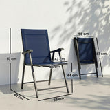 Set of 4 Folding Garden Chairs with High Back and Armrests, Navy Blue