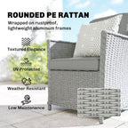 6 Seater Rattan Dining Set with Lazy Susan and Marble Effect Table, Grey