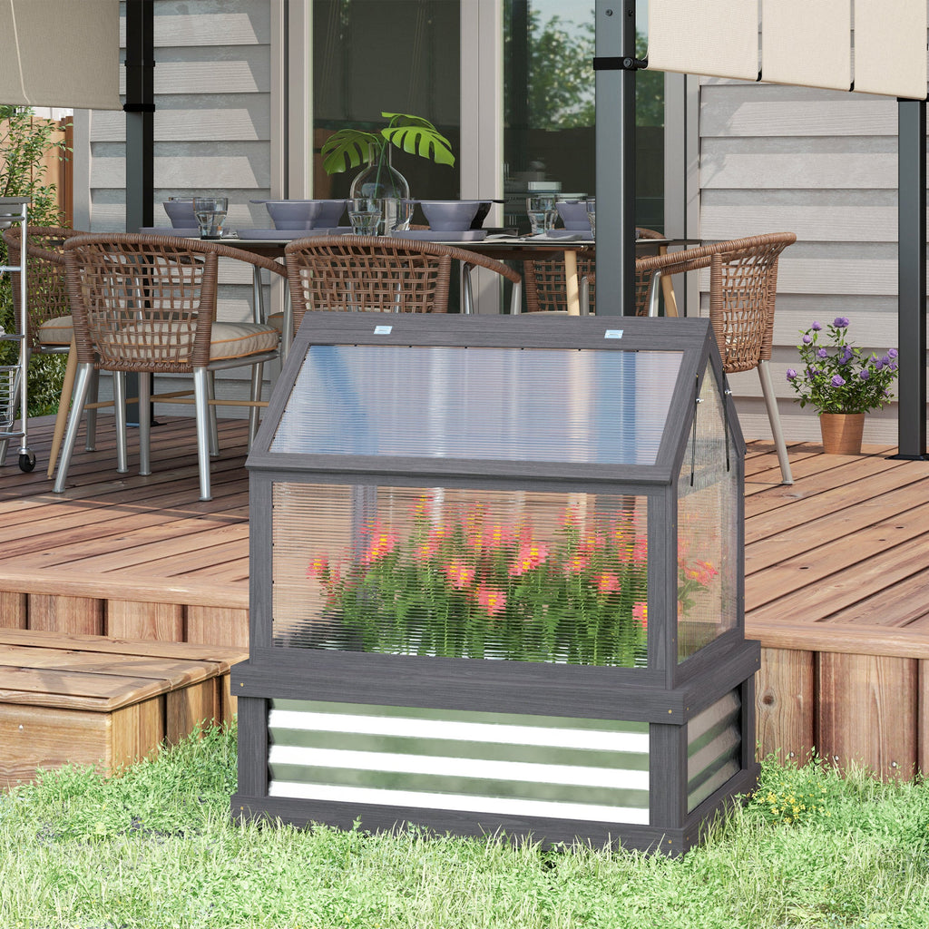 35.5" x 22.5" x 38.25" Raised Garden Bed Greenhouse, Gray