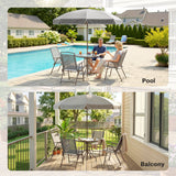 6 Piece Garden Dining Set with Umbrella and Folding Chairs, Dark Grey