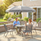 6 Piece Garden Dining Set with Umbrella and Folding Chairs, Dark Grey