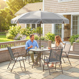 6 Piece Garden Dining Set with Umbrella and Folding Chairs, Dark Grey