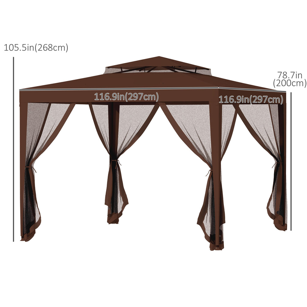 10' x 10' Canopy Tent with Mesh Netting and Double Tier Roof, Brown