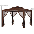 10' x 10' Canopy Tent with Mesh Netting and Double Tier Roof, Brown