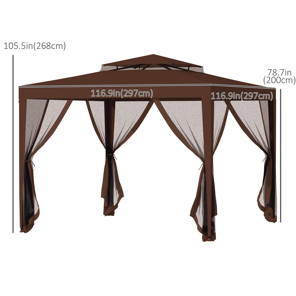 10' x 10' Canopy Tent with Mesh Netting and Double Tier Roof, Brown