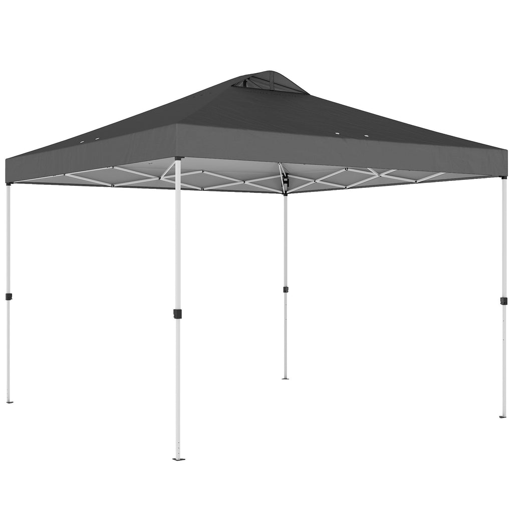 9.8' x 9.8' Pop-Up Canopy with Carrying Bag, Stakes and Ropes, Dark Grey