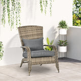 Patio Wicker Adirondack Chair with Soft Cushions, Mixed Grey