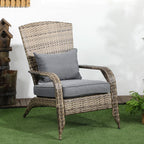 Patio Wicker Adirondack Chair with Soft Cushions, Mixed Grey
