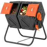 34.5 Gallon Dual Chamber Compost Tumbler with Steel Legs, Orange