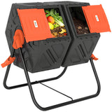 34.5 Gallon Dual Chamber Compost Tumbler with Steel Legs, Orange