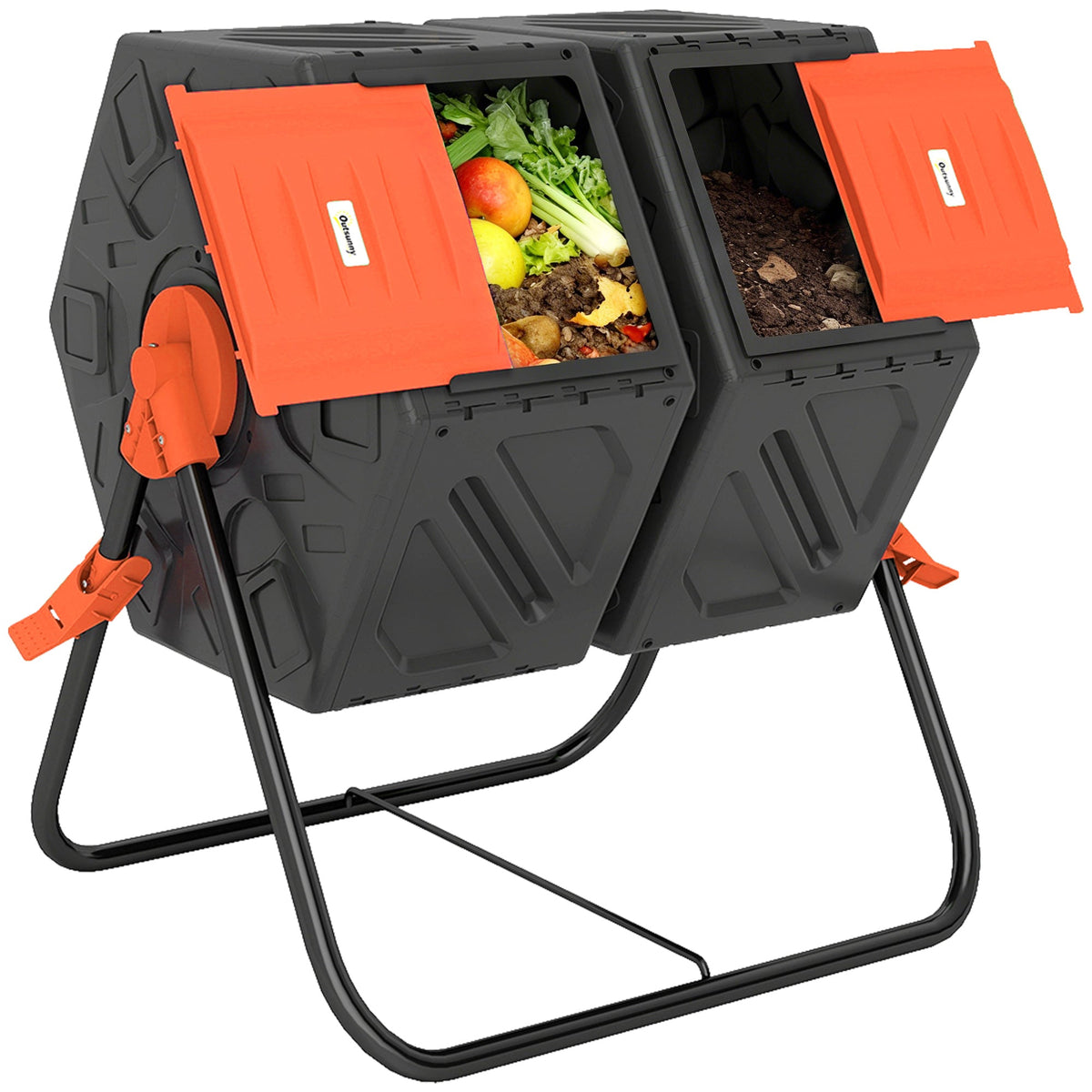 34.5 Gallon Dual Chamber Compost Tumbler with Steel Legs, Orange