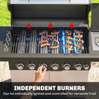 6+1 Burner Gas BBQ Grill with Cabinet and Viewing Window, Silver Tone