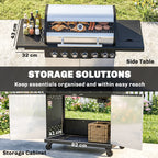 6+1 Burner Gas BBQ Grill with Cabinet and Viewing Window, Silver Tone