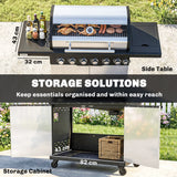 6+1 Burner Gas BBQ Grill with Cabinet and Viewing Window, Silver Tone